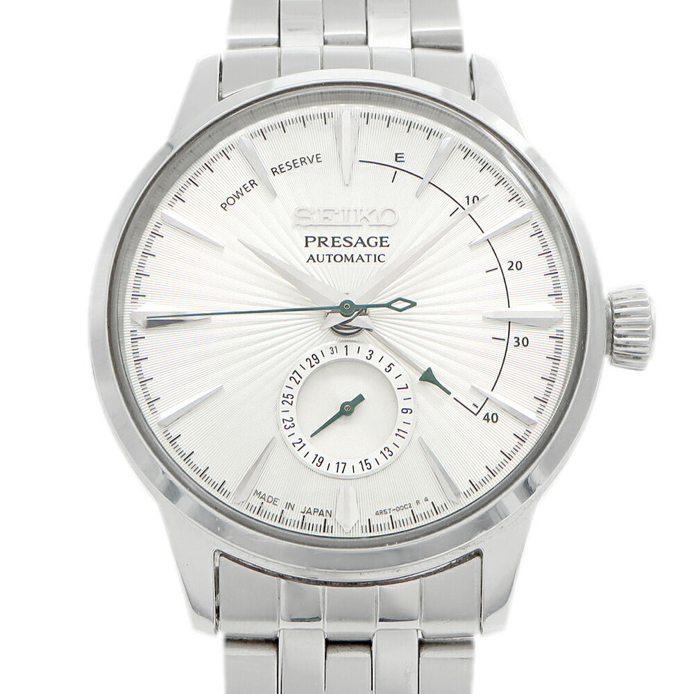 SEIKO セイコー プレザージュ 4R57-00E0 デイト パワーリザーブ 裏スケ シルバー SS ステンレス メンズ 自動巻き プレサージュ【6ヶ月保証】【腕時計】【中古】