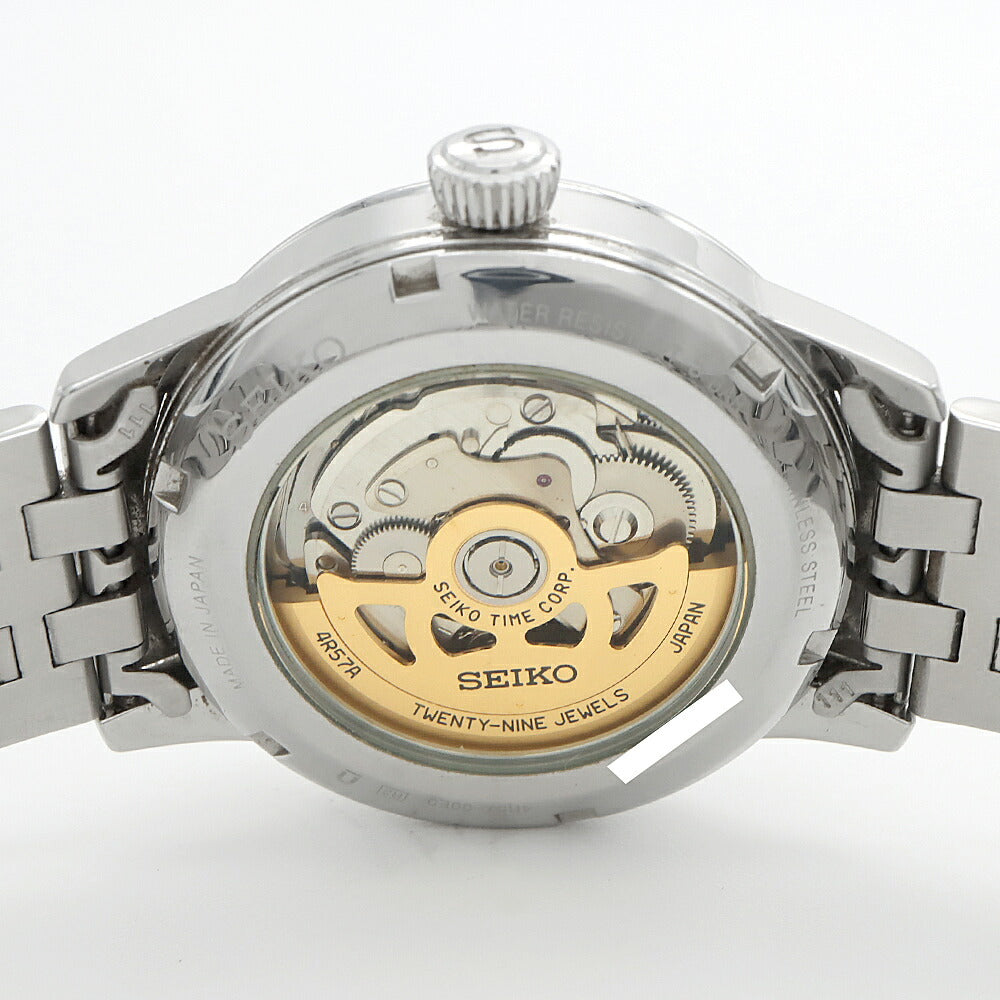 SEIKO セイコー プレザージュ 4R57-00E0 デイト パワーリザーブ 裏スケ シルバー SS ステンレス メンズ 自動巻き プレサージュ【6ヶ月保証】【腕時計】【中古】