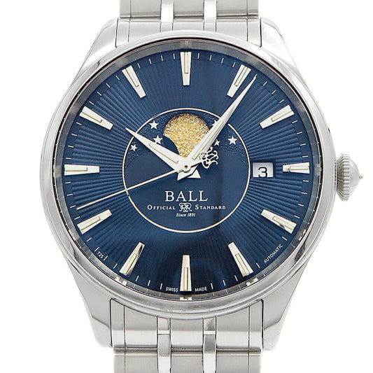BALL ボール ウォッチ トレインマスター ムーンフェイズ NM3082D-SJ-BE デイト 裏スケ 50m防水 青 ブルー SS ステンレス メンズ 自動巻き【6ヶ月保証】【腕時計】【中古】