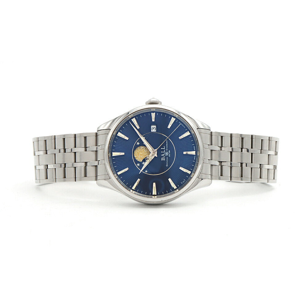 BALL ボール ウォッチ トレインマスター ムーンフェイズ NM3082D-SJ-BE デイト 裏スケ 50m防水 青 ブルー SS ステンレス メンズ 自動巻き【6ヶ月保証】【腕時計】【中古】