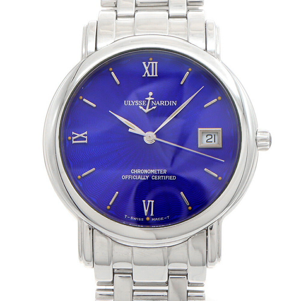 内部点検済 ULYSSE NARDIN ユリスナルダン サンマルコ 133-77-9 デイト 30m防水 青 ブルー SS ステンレス メンズ 自動巻き【6ヶ月保証】【腕時計】【中古】