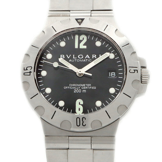 内部点検済 BVLGARI ブルガリ ディアゴノ スクーバ SD38S デイト 200m防水 黒 ブラック SS ステンレス メンズ 自動巻き【6ヶ月保証】【腕時計】【中古】