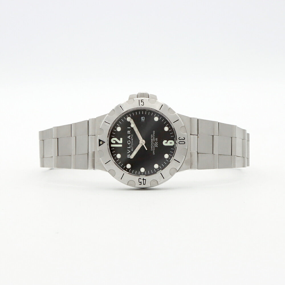 内部点検済 BVLGARI ブルガリ ディアゴノ スクーバ SD38S デイト 200m防水 黒 ブラック SS ステンレス メンズ 自動巻き【6ヶ月保証】【腕時計】【中古】