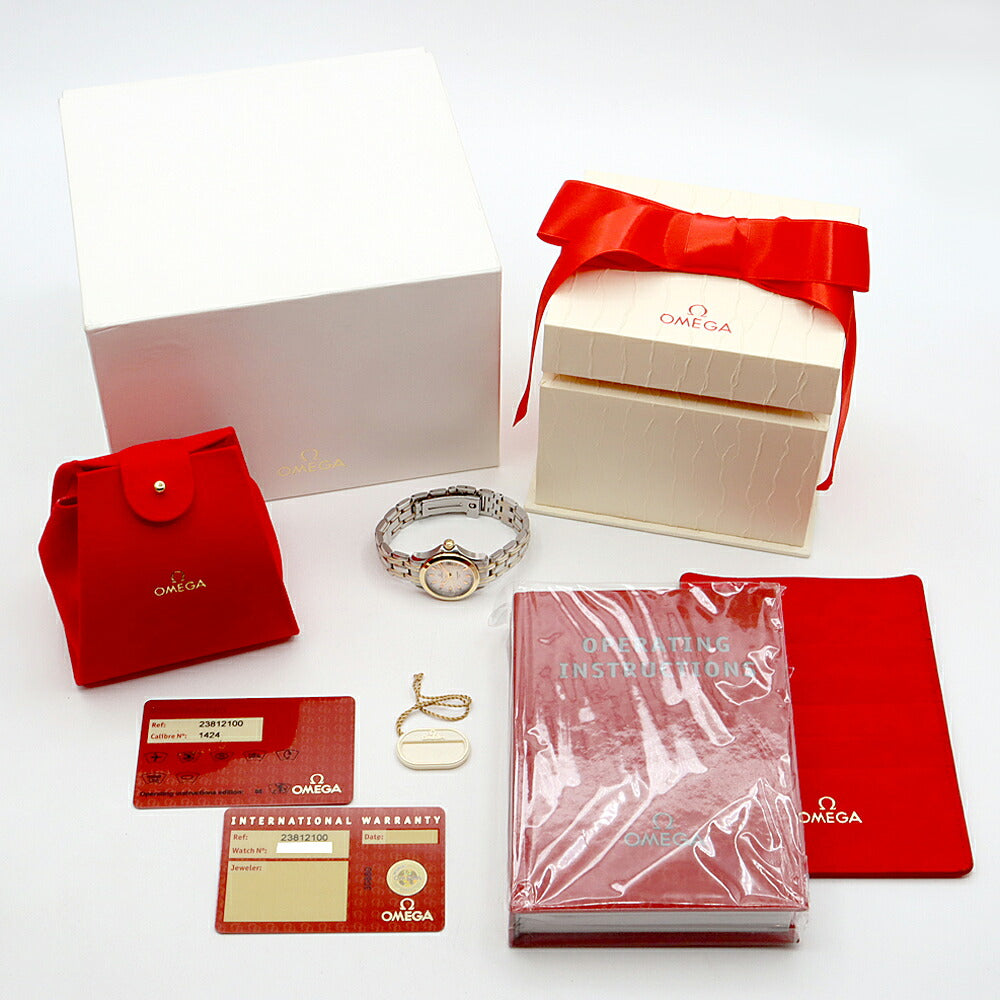 電池交換済 OMEGA オメガ シーマスター 120 2381.21 120m防水 デイト 白 ホワイト YG イエローゴールド SS ステンレス コンビ レディース クォーツ【6ヶ月保証】【腕時計】【中古】