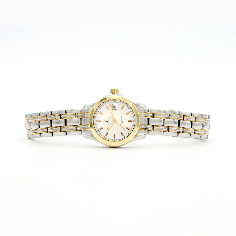電池交換済 OMEGA オメガ シーマスター 120 2381.21 120m防水 デイト 白 ホワイト YG イエローゴールド SS ステンレス コンビ レディース クォーツ【6ヶ月保証】【腕時計】【中古】