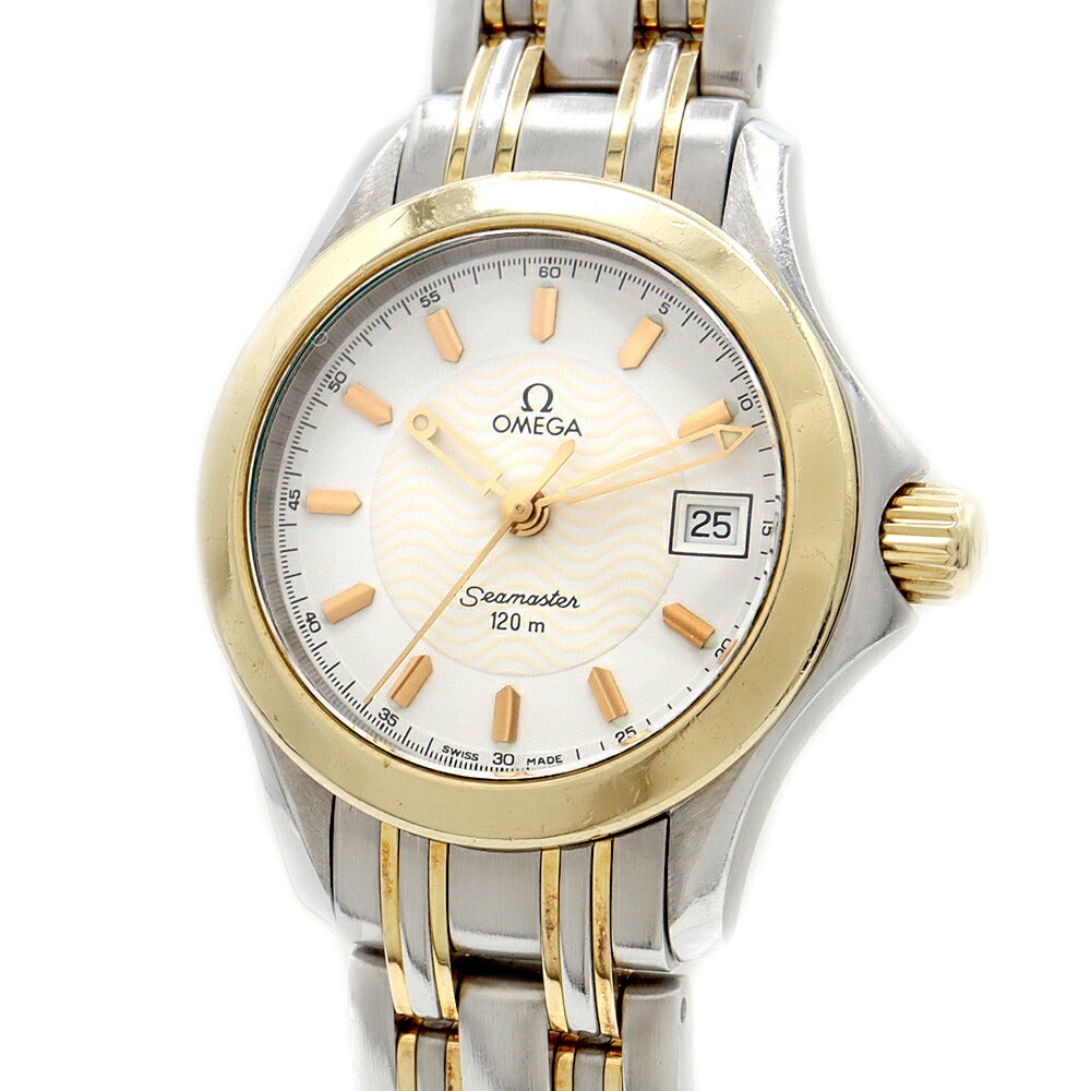 電池交換済 OMEGA オメガ シーマスター 120 2381.21 120m防水 デイト 白 ホワイト YG イエローゴールド SS ステンレス コンビ レディース クォーツ【6ヶ月保証】【腕時計】【中古】
