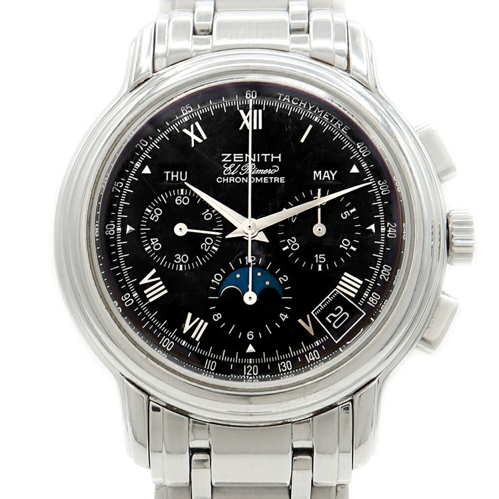 ZENITH ゼニス エルプリメロ クロノマスターT 02.0240.410 クロノグラフ ムーンフェイズ トリプルカレンダー 黒 ブラック SS ステンレス メンズ 自動巻き【6ヶ月保証】【腕時計】【中古】