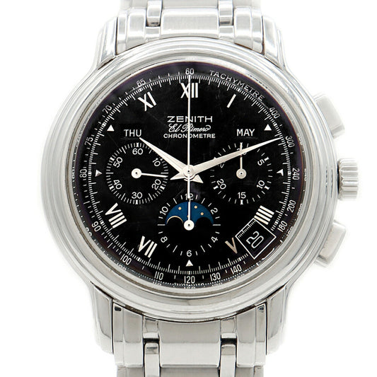 ZENITH ゼニス エルプリメロ クロノマスターT 02.0240.410 クロノグラフ ムーンフェイズ トリプルカレンダー 黒 ブラック SS ステンレス メンズ 自動巻き【6ヶ月保証】【腕時計】【中古】