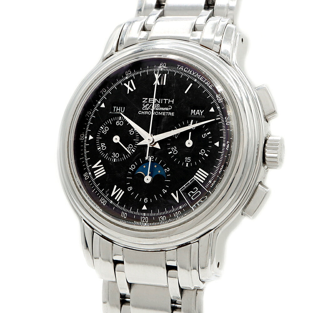 ZENITH ゼニス エルプリメロ クロノマスターT 02.0240.410 クロノグラフ ムーンフェイズ トリプルカレンダー 黒 ブラック SS ステンレス メンズ 自動巻き【6ヶ月保証】【腕時計】【中古】