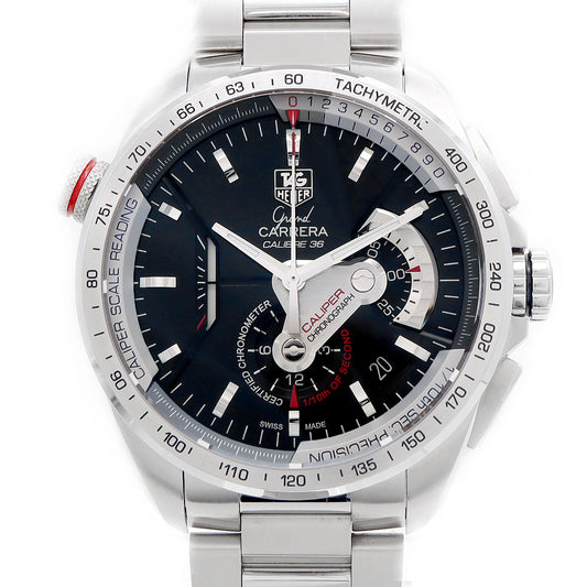 コンプリートサービス済 TAG Heuer タグホイヤー グランドカレラ キャリバー36 クロノグラフ CAV5115 BA0902 デイト 裏スケ タキメーター 黒 ブラック SS ステンレス メンズ 自動巻き【6ヶ月保証】【腕時計】【中古】