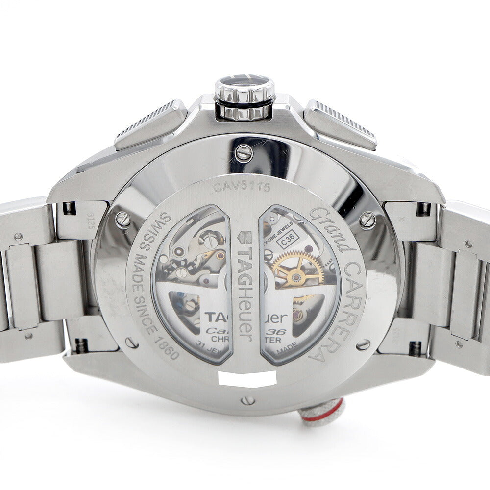 コンプリートサービス済 TAG Heuer タグホイヤー グランドカレラ キャリバー36 クロノグラフ CAV5115 BA0902 デイト 裏スケ タキメーター 黒 ブラック SS ステンレス メンズ 自動巻き【6ヶ月保証】【腕時計】【中古】