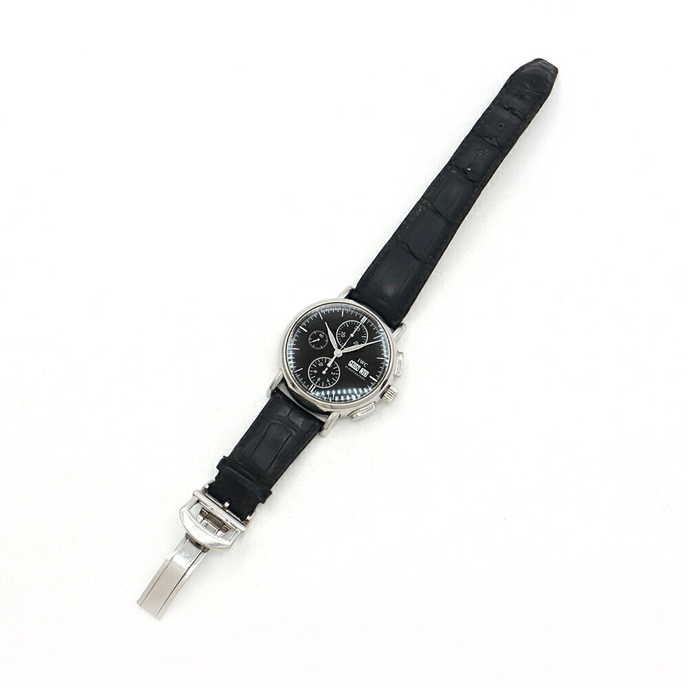IWC インターナショナルウォッチカンパニー ポートフィノ クロノグラフ IW378303 30m防水 デイデイト 黒 ブラック SS ステンレス 純正ベルト 純正尾錠 メンズ 自動巻き【6ヶ月保証】【腕時計】【中古】