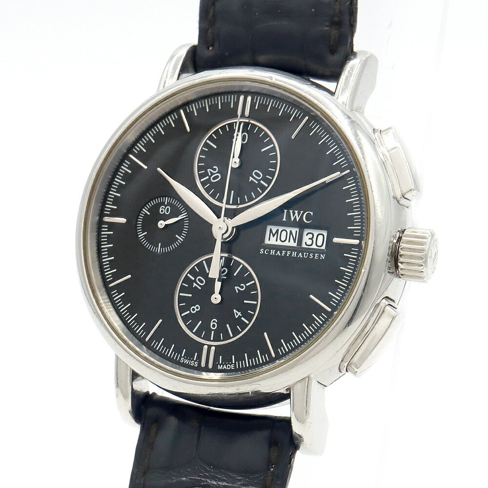 IWC インターナショナルウォッチカンパニー ポートフィノ クロノグラフ IW378303 30m防水 デイデイト 黒 ブラック SS ステンレス 純正ベルト 純正尾錠 メンズ 自動巻き【6ヶ月保証】【腕時計】【中古】