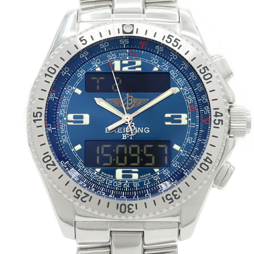 電池交換済 BREITLING ブライトリング プロフェッショナル B-1 A68062 デイデイト 50m防水 青 ブルー SS ステンレス メンズ  デジアナ クォーツ B1【6ヶ月保証】【腕時計】【中古】