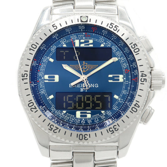 電池交換済 BREITLING ブライトリング プロフェッショナル B-1 A68062 デイデイト 50m防水 青 ブルー SS ステンレス メンズ  デジアナ クォーツ B1【6ヶ月保証】【腕時計】【中古】