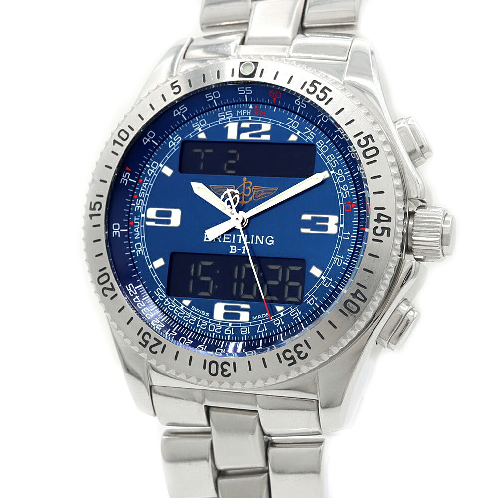 電池交換済 BREITLING ブライトリング プロフェッショナル B-1 A68062 デイデイト 50m防水 青 ブルー SS ステンレス メンズ  デジアナ クォーツ B1【6ヶ月保証】【腕時計】【中古】