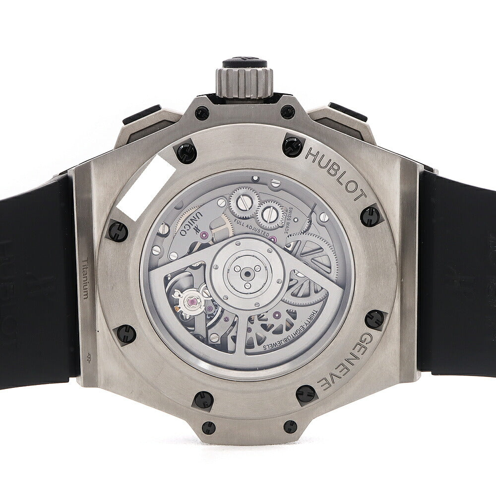 HUBLOT ウブロ キングパワー ウニコ チタニウム パヴェ 701.NX.0170.RX.1704 クロノグラフ 純正ダイヤモンド パヴェダイヤ デイト 黒 ブラック グレー スケルトン Ti チタン 純正ベルト 純正尾錠 メンズ 自動巻き【6ヶ月保証】【腕時計】【中古】