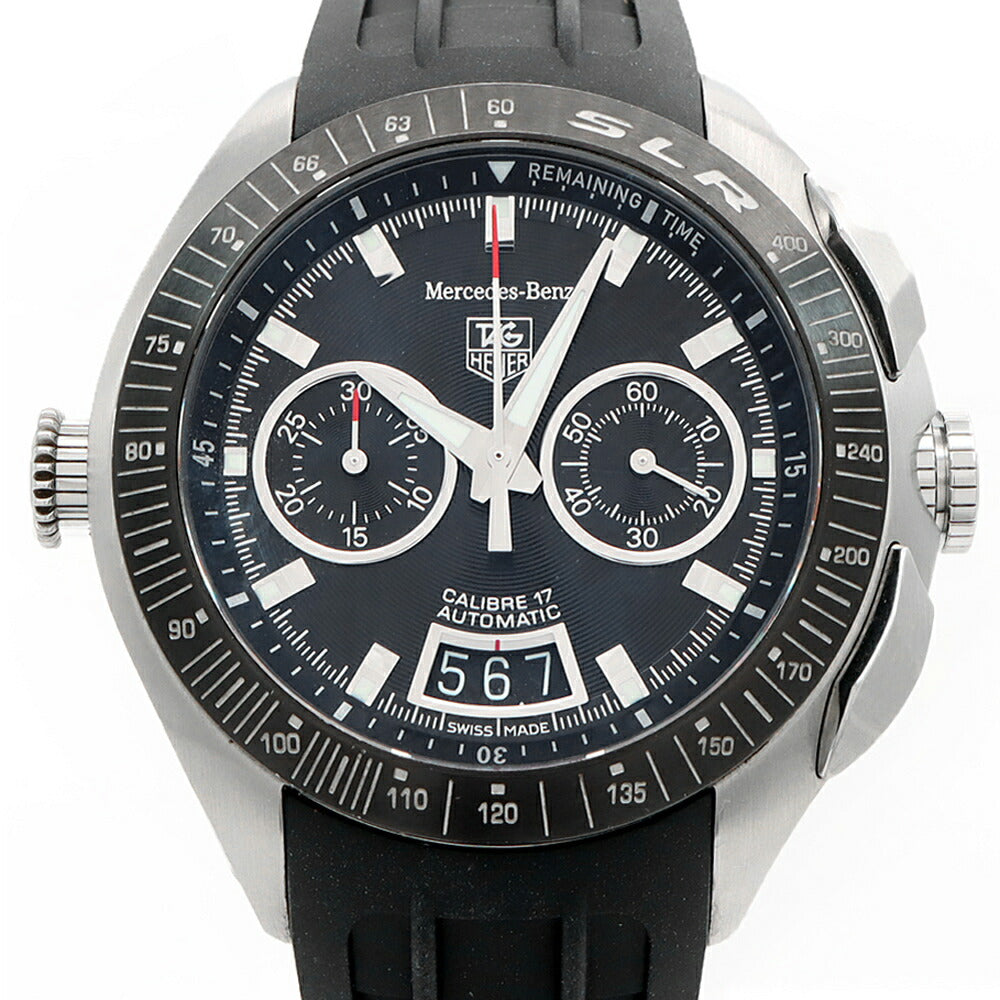 TAG Heuer タグホイヤー SLR for メルセデス ベンツ 世界3500本限定 CAG2111 FT6009 クロノグラフ デイト 100m防水 黒 ブラック SS ステンレス 純正尾錠 メンズ 自動巻き【6ヶ月保証】【腕時計】【中古】