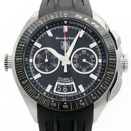 TAG Heuer タグホイヤー SLR for メルセデス ベンツ 世界3500本限定 CAG2111 FT6009 クロノグラフ デイト 100m防水 黒 ブラック SS ステンレス 純正尾錠 メンズ 自動巻き【6ヶ月保証】【腕時計】【中古】