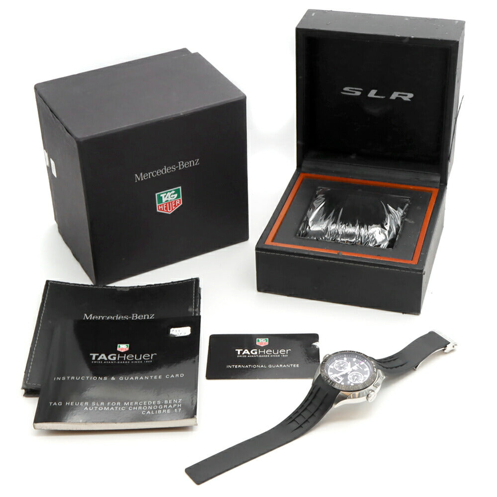 TAG Heuer タグホイヤー SLR for メルセデス ベンツ 世界3500本限定 CAG2111 FT6009 クロノグラフ デイト 100m防水 黒 ブラック SS ステンレス 純正尾錠 メンズ 自動巻き【6ヶ月保証】【腕時計】【中古】
