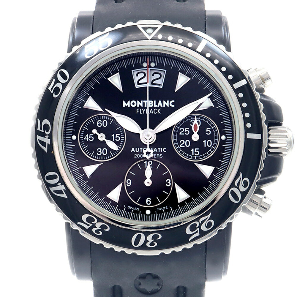MONTBLANC モンブラン マイスターシュティック スポーツ クロノグラフ 7044 200m防水 ビッグデイト 黒 ブラック SS ステンレス 純正ベルト 純正尾錠 メンズ 自動巻き【6ヶ月保証】【腕時計】【中古】