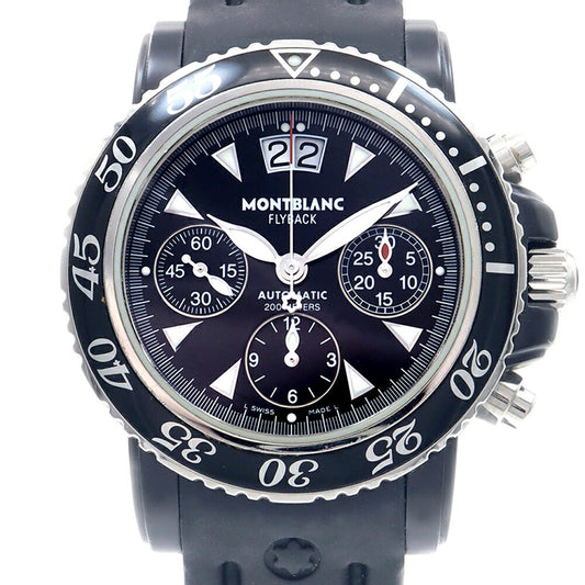 MONTBLANC モンブラン マイスターシュティック スポーツ クロノグラフ 7044 200m防水 ビッグデイト 黒 ブラック SS ステンレス 純正ベルト 純正尾錠 メンズ 自動巻き【6ヶ月保証】【腕時計】【中古】