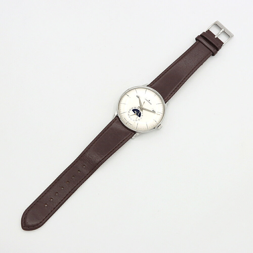 JUNGHANS ユンハンス マイスターカレンダー オートマティック 027/4200.01 ムーンフェイズ トリプルカレンダー 30m防水 裏スケ シルバー SS ステンレス 純正ベルト 純正尾錠 メンズ 自動巻き【6ヶ月保証】【腕時計】【中古】
