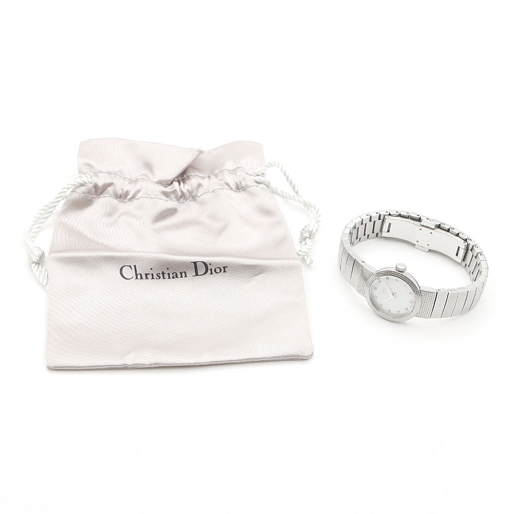 電池交換済 Christian Dior クリスチャンディオール ラ ベイビーディ CD041110 12Pダイヤ ダイヤモンド 白 ホワイトシェル SS ステンレス レディース クォーツ【6ヶ月保証】【腕時計】【中古】