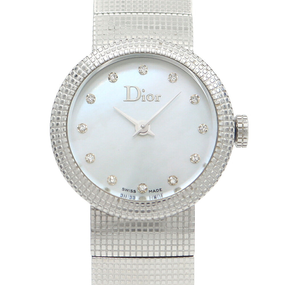 電池交換済 Christian Dior クリスチャンディオール ラ ベイビーディ CD041110 12Pダイヤ ダイヤモンド 白 ホワイトシェル SS ステンレス レディース クォーツ【6ヶ月保証】【腕時計】【中古】