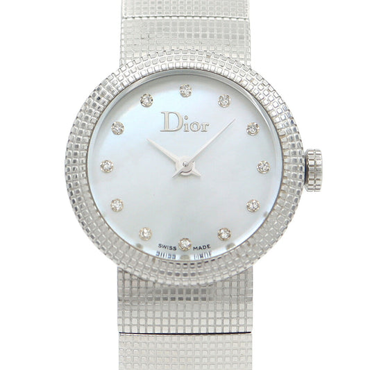電池交換済 Christian Dior クリスチャンディオール ラ ベイビーディ CD041110 12Pダイヤ ダイヤモンド 白 ホワイトシェル SS ステンレス レディース クォーツ【6ヶ月保証】【腕時計】【中古】