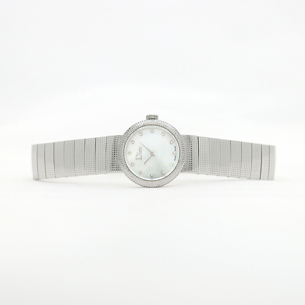電池交換済 Christian Dior クリスチャンディオール ラ ベイビーディ CD041110 12Pダイヤ ダイヤモンド 白 ホワイトシェル SS ステンレス レディース クォーツ【6ヶ月保証】【腕時計】【中古】