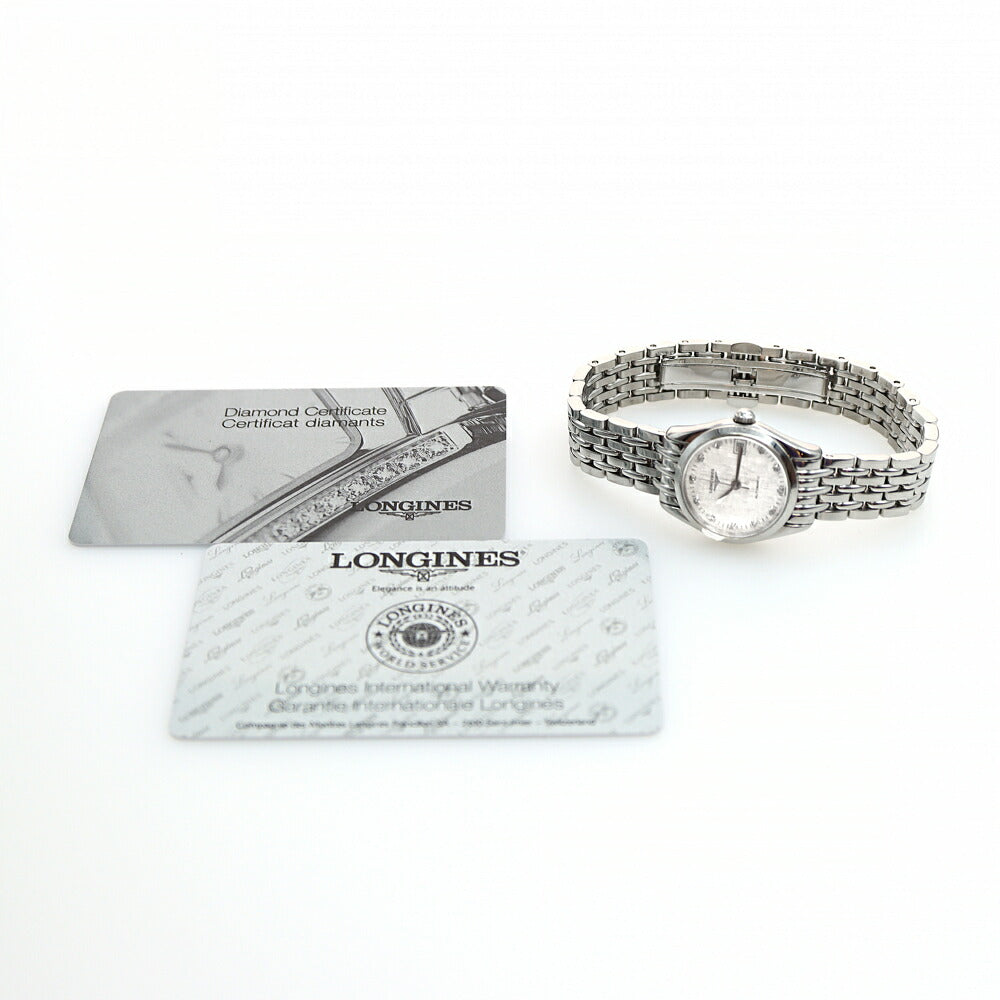LONGINES ロンジン グランド クラシック L4.298.4 純正ダイヤモンド 11Pダイヤ デイト 30m防水 シルバー SS ステンレス レディース 自動巻き【6ヶ月保証】【腕時計】【中古】
