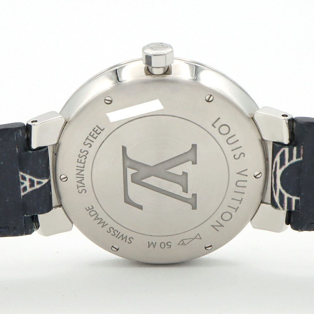 電池交換済 LOUIS VUITTON ルイヴィトン タンブール スリム サバンナ チャップマンブラザーズ Q2D070 50m防水 シルバー SS ステンレス 純正ベルト 純正尾錠 メンズ クォーツ【6ヶ月保証】【腕時計】【中古】