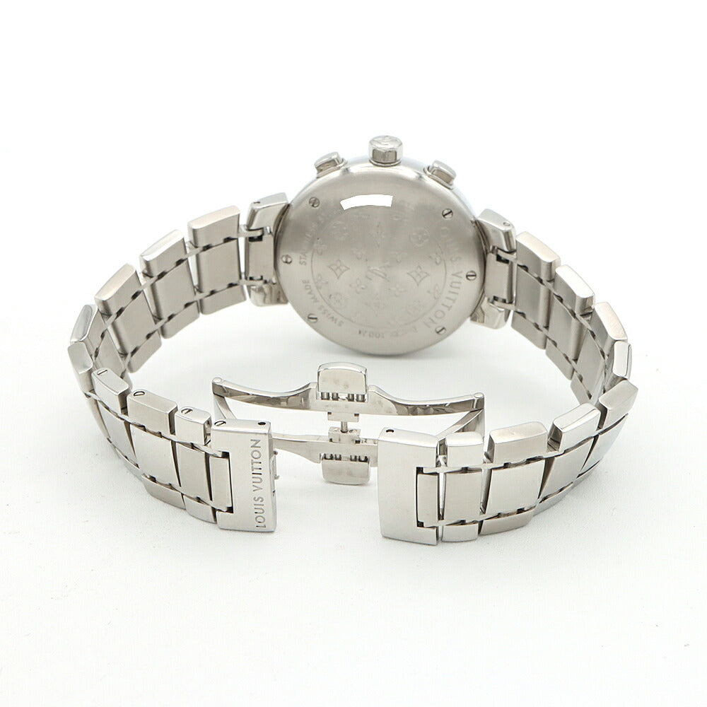 電池交換済 LOUIS VUITTON ルイヴィトン タンブール クロノグラフ Q1321 デイト 100m防水 茶 ブラウン SS ステンレス メンズ レディース ボーイズ クォーツ【6ヶ月保証】【腕時計】【中古】