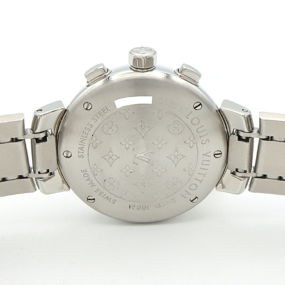 電池交換済 LOUIS VUITTON ルイヴィトン タンブール クロノグラフ Q1321 デイト 100m防水 茶 ブラウン SS ステンレス メンズ レディース ボーイズ クォーツ【6ヶ月保証】【腕時計】【中古】