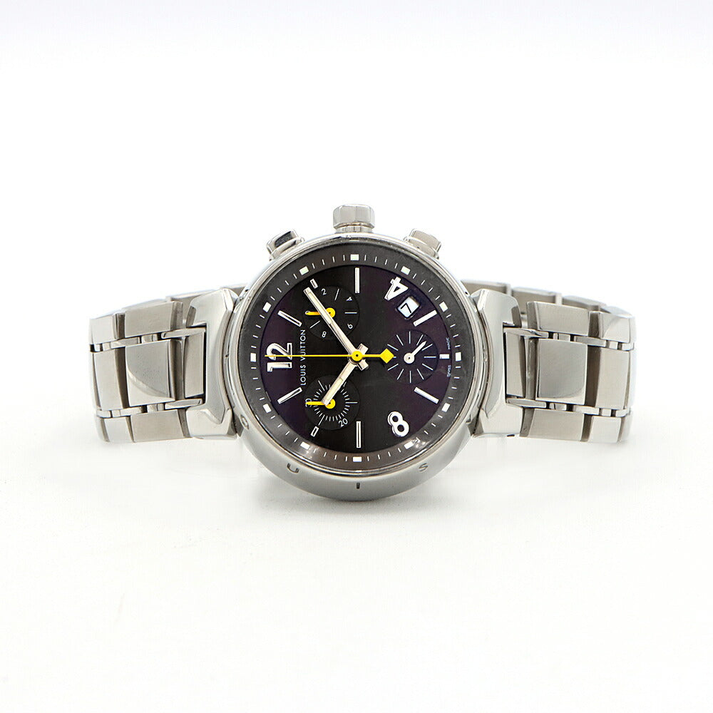 電池交換済 LOUIS VUITTON ルイヴィトン タンブール クロノグラフ Q1321 デイト 100m防水 茶 ブラウン SS ステンレス メンズ レディース ボーイズ クォーツ【6ヶ月保証】【腕時計】【中古】