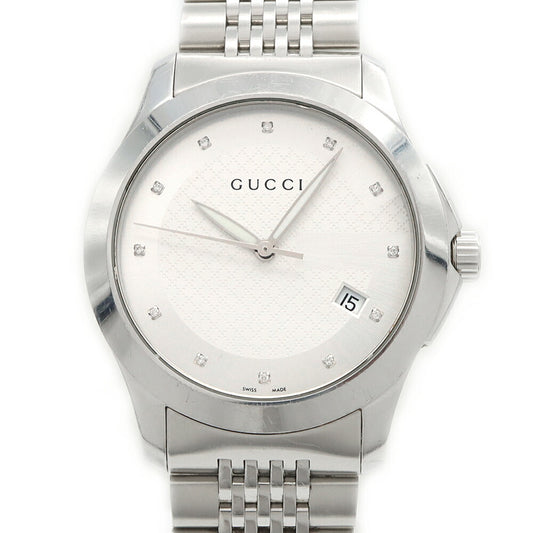 電池交換済 GUCCI グッチ Gタイムレス YA126404 ダイヤモンド 12Pダイヤ デイト シルバー SS ステンレス メンズ クォーツ【6ヶ月保証】【腕時計】【中古】