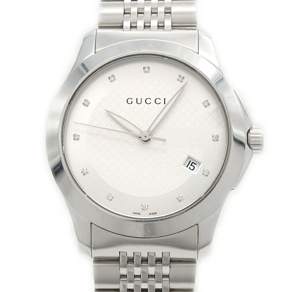 Battery replaced GUCCI G Timeless YA126404 Diamond 12P Diamond Date Silver SS Stainless Steel Men's Quartz [6 Month Warranty] [Watch] [Used]