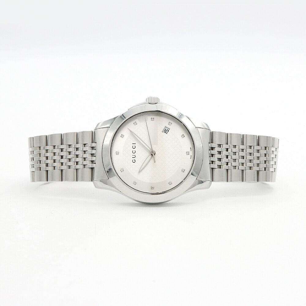 Battery replaced GUCCI G Timeless YA126404 Diamond 12P Diamond Date Silver SS Stainless Steel Men's Quartz [6 Month Warranty] [Watch] [Used]