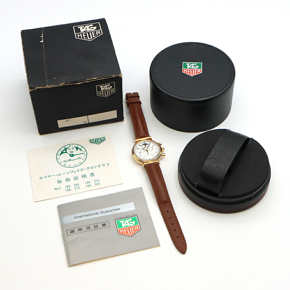 TAG Heuer タグホイヤー エドワード ホイヤー クロノグラフ 188.215/1 ムーンフェイス デイト 30m防水 白 ホワイト YGP イエローゴールド SS ステンレス コンビ 純正ベルト メンズ 手巻き【6ヶ月保証】【腕時計】【中古】