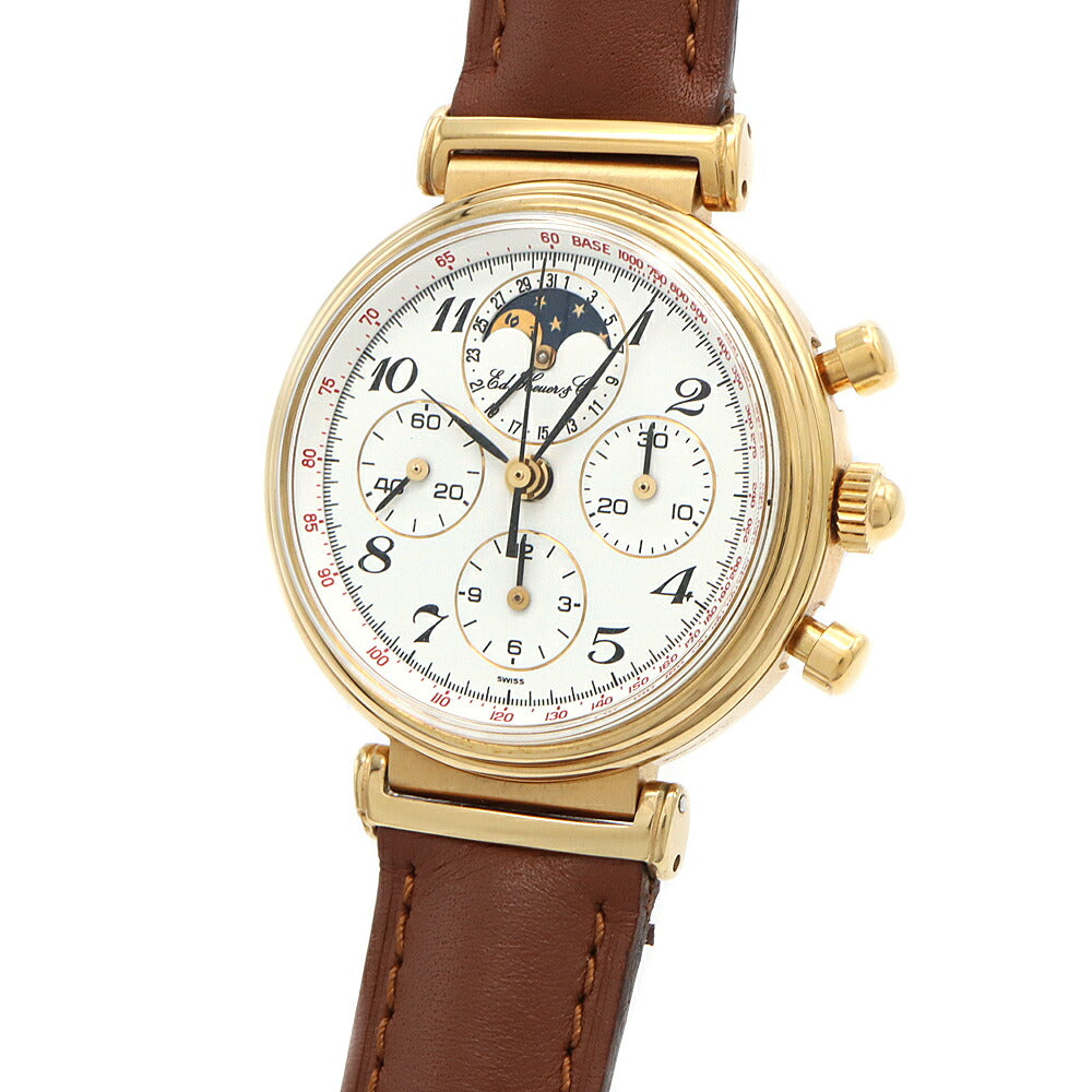 TAG Heuer タグホイヤー エドワード ホイヤー クロノグラフ 188.215/1 ムーンフェイス デイト 30m防水 白 ホワイト YGP イエローゴールド SS ステンレス コンビ 純正ベルト メンズ 手巻き【6ヶ月保証】【腕時計】【中古】