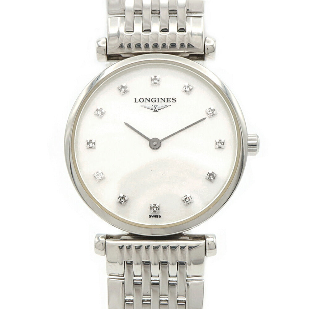 電池交換済 LONGINES ロンジン ラ グラン クラシック ドゥ ロンジン L4.209.4 ダイヤモンド 12Pダイヤ 白 ホワイトシェル SS ステンレス レディース クォーツ【6ヶ月保証】【腕時計】【中古】