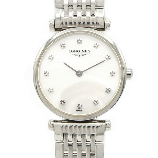 電池交換済 LONGINES ロンジン ラ グラン クラシック ドゥ ロンジン L4.209.4 ダイヤモンド 12Pダイヤ 白 ホワイトシェル SS ステンレス レディース クォーツ【6ヶ月保証】【腕時計】【中古】
