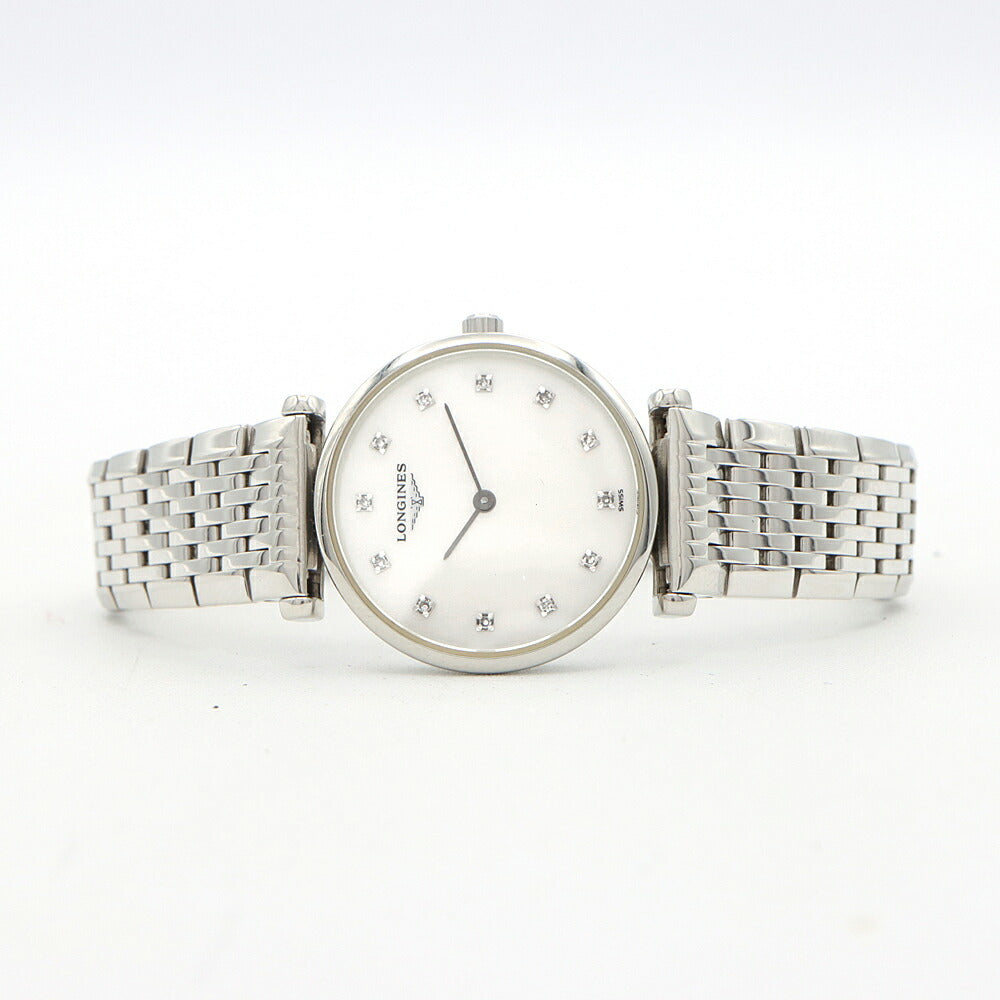 電池交換済 LONGINES ロンジン ラ グラン クラシック ドゥ ロンジン L4.209.4 ダイヤモンド 12Pダイヤ 白 ホワイトシェル SS ステンレス レディース クォーツ【6ヶ月保証】【腕時計】【中古】