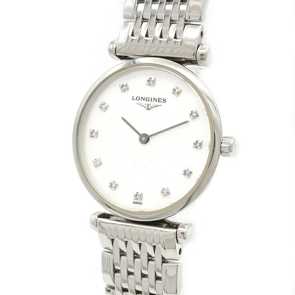 電池交換済 LONGINES ロンジン ラ グラン クラシック ドゥ ロンジン L4.209.4 ダイヤモンド 12Pダイヤ 白 ホワイトシェル SS ステンレス レディース クォーツ【6ヶ月保証】【腕時計】【中古】
