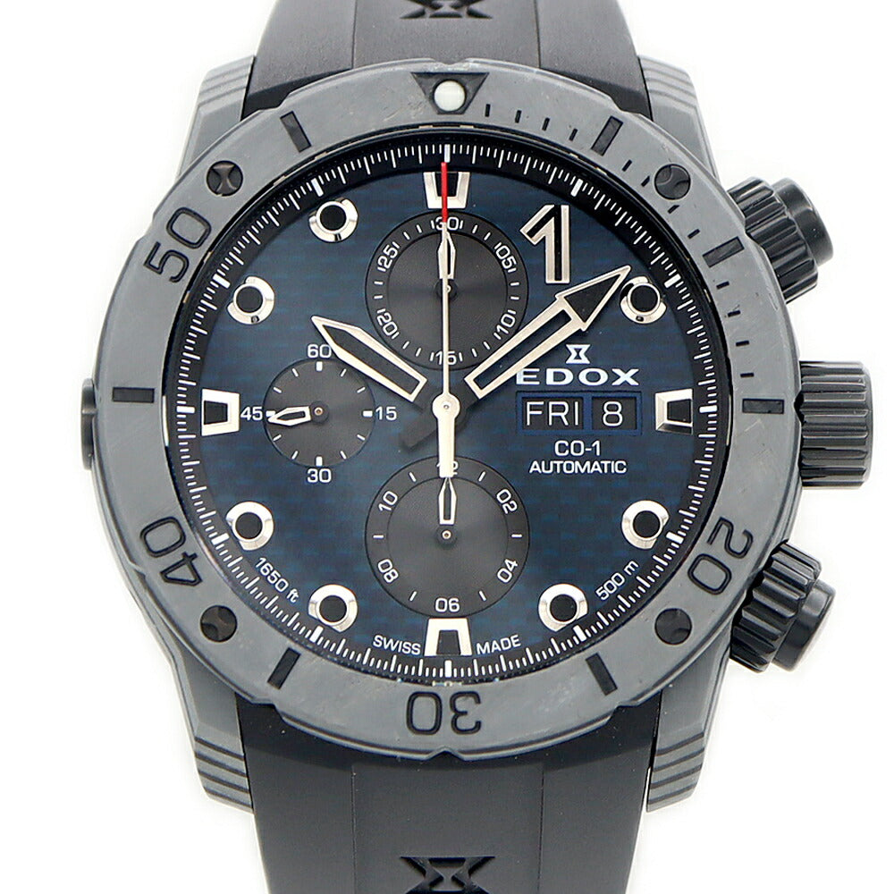 EDOX エドックス クロノオフショア1 カーボン クロノグラフ 01125-CLNGN-BUNN 裏スケ 500m防水 デイデイト 青 ブルー カーボン SS ステンレス 純正ベルト 純正尾錠 メンズ 自動巻き【6ヶ月保証】【腕時計】【中古】