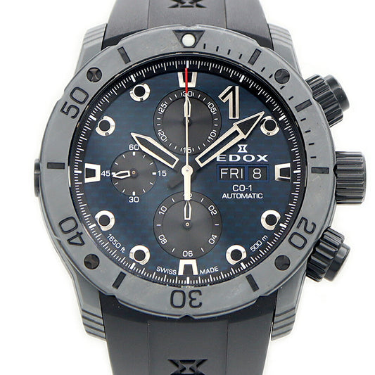 EDOX エドックス クロノオフショア1 カーボン クロノグラフ 01125-CLNGN-BUNN 裏スケ 500m防水 デイデイト 青 ブルー カーボン SS ステンレス 純正ベルト 純正尾錠 メンズ 自動巻き【6ヶ月保証】【腕時計】【中古】