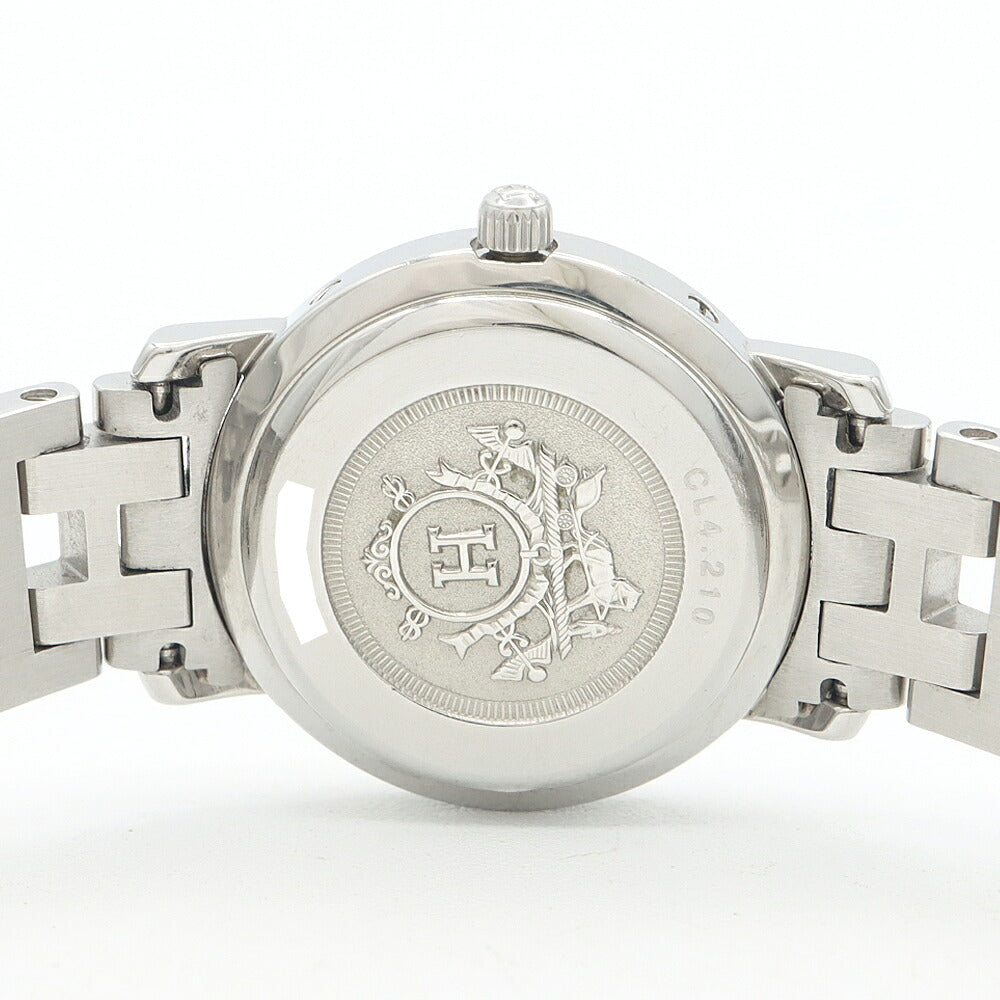 電池交換済 HERMES エルメス クリッパー CL4.210 デイト 青 ブルー SS ステンレス レディース クォーツ【6ヶ月保証】【腕時計】【中古】