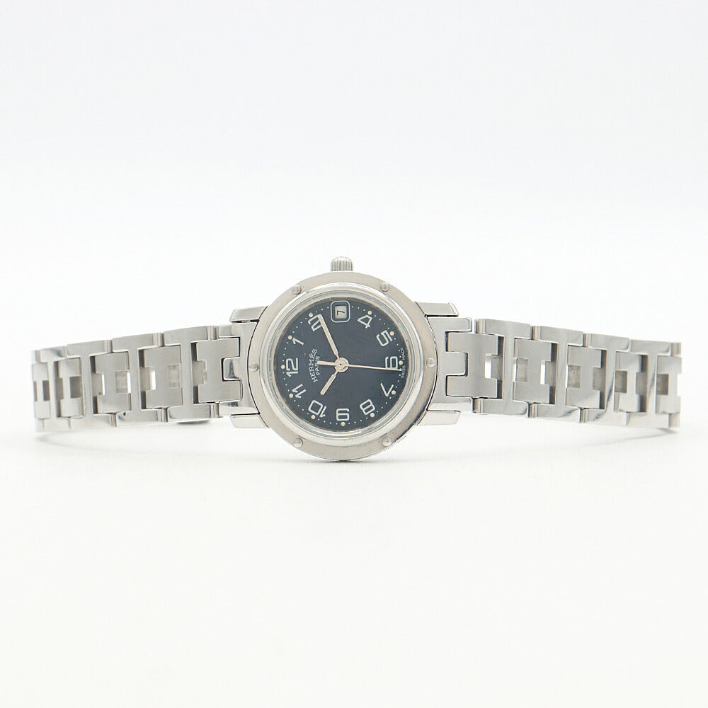 電池交換済 HERMES エルメス クリッパー CL4.210 デイト 青 ブルー SS ステンレス レディース クォーツ【6ヶ月保証】【腕時計】【中古】