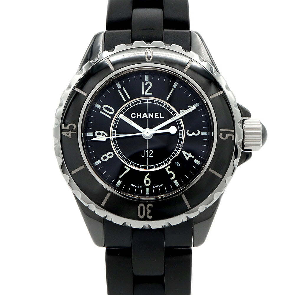 YK☆電池交換済 CHANEL シャネル J12 33mm H0681 デイト 200m防水 黒 ブラック SS ステンレス CE セラミック ラバー レディース クォーツ【6ヶ月保証】【腕時計】【中古】
